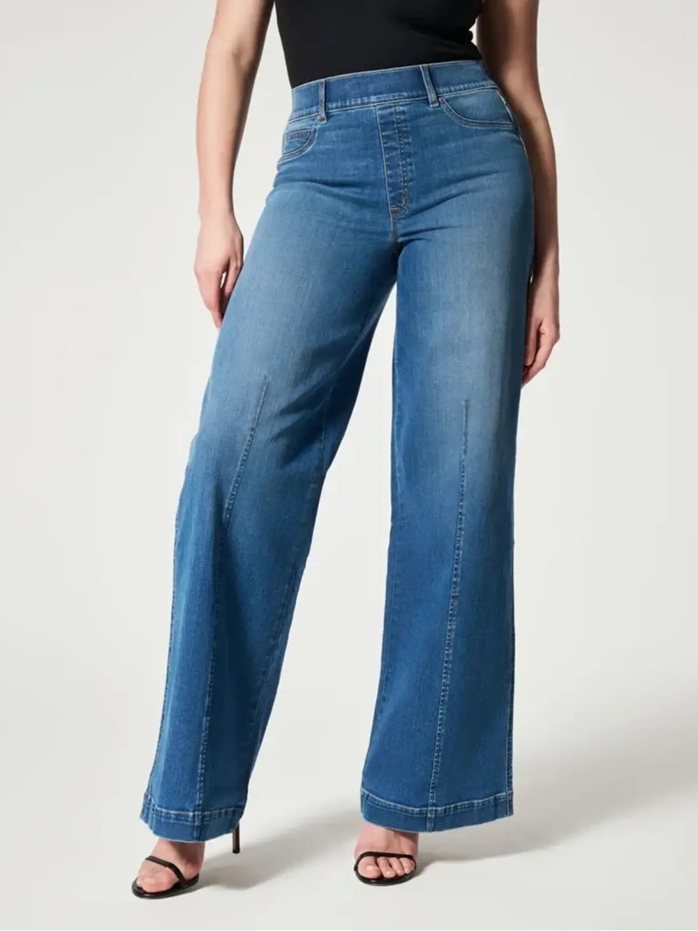 SPANX EveryWear Seamed-Front Wide-Leg Denim Jeans-Vintage Indigo-Women Size XL